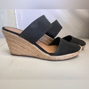 Franco Sarto Black Leather Espadrille Wedge Sandals Size 9.5